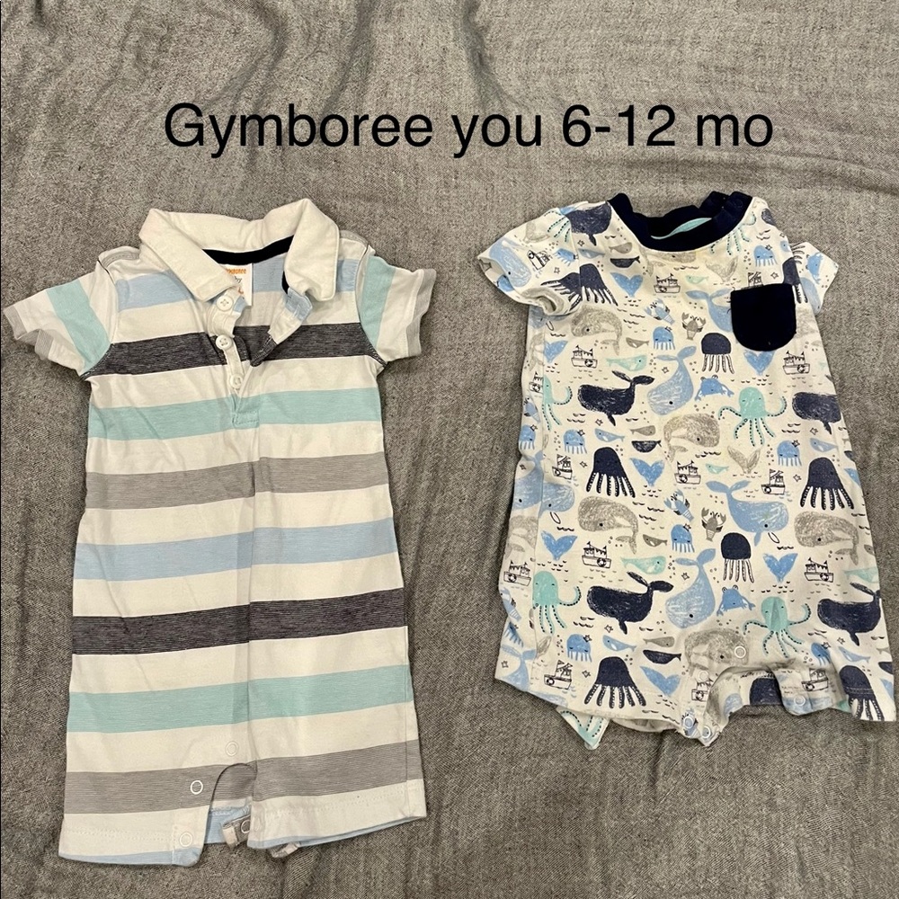 Gymboree blue white romper 6-12 mo